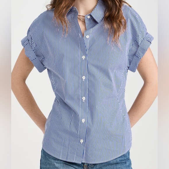 NWT FRAME Button Down Rolled Sleeve Top - Size L - Picture 1 of 12